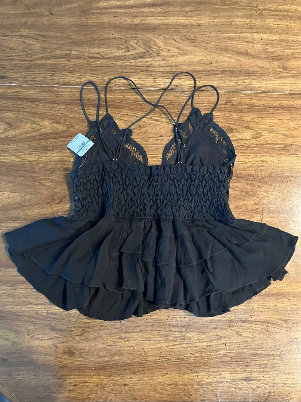 NWT Free People Adella Cami Black Lace Ruffle Peplum Tank Top XL Boho Coquette
